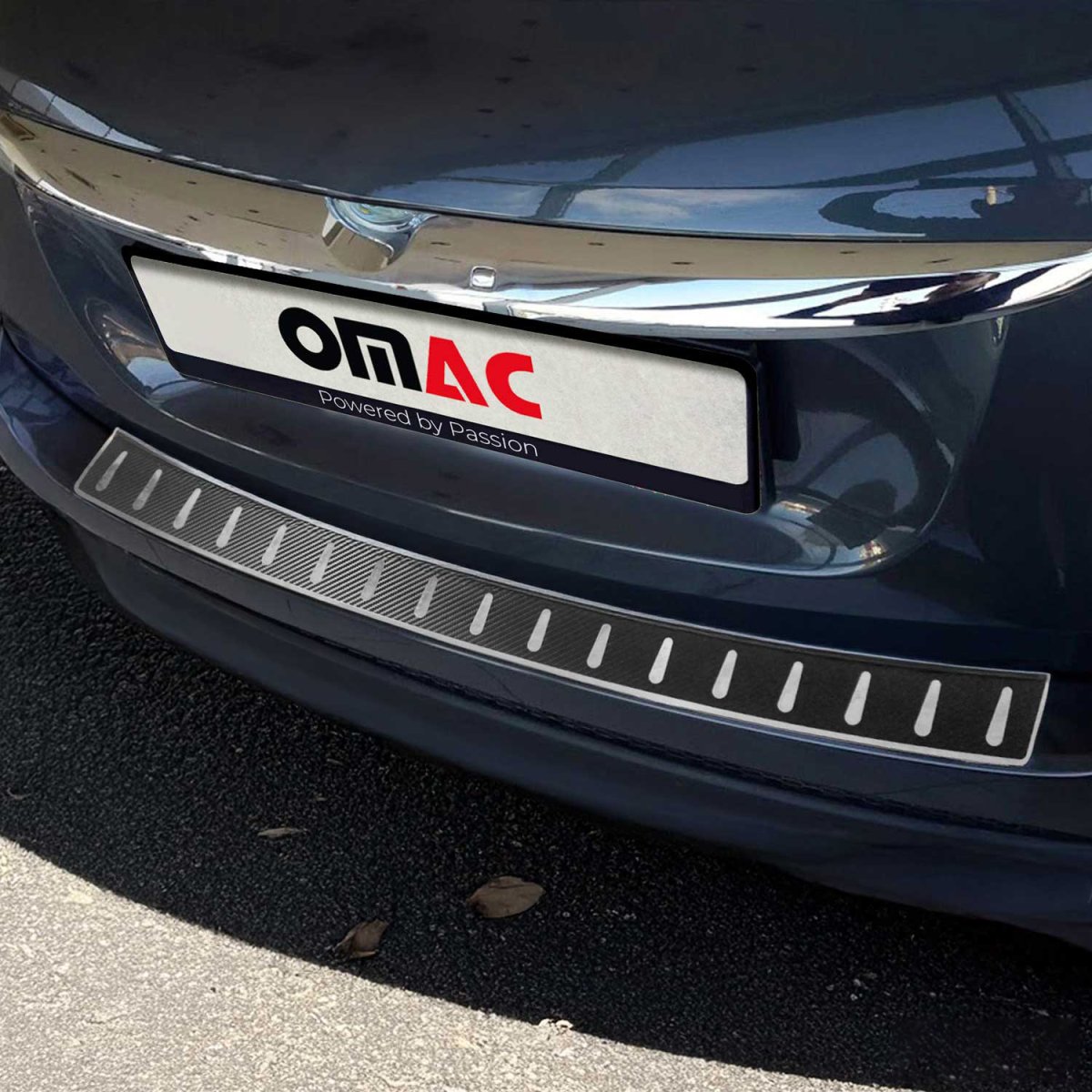 FIAT 500X Rear Bumper Sill Cover - Omac - S.Steel + Carbon Foiled - Gloss Silver - 2016-2024